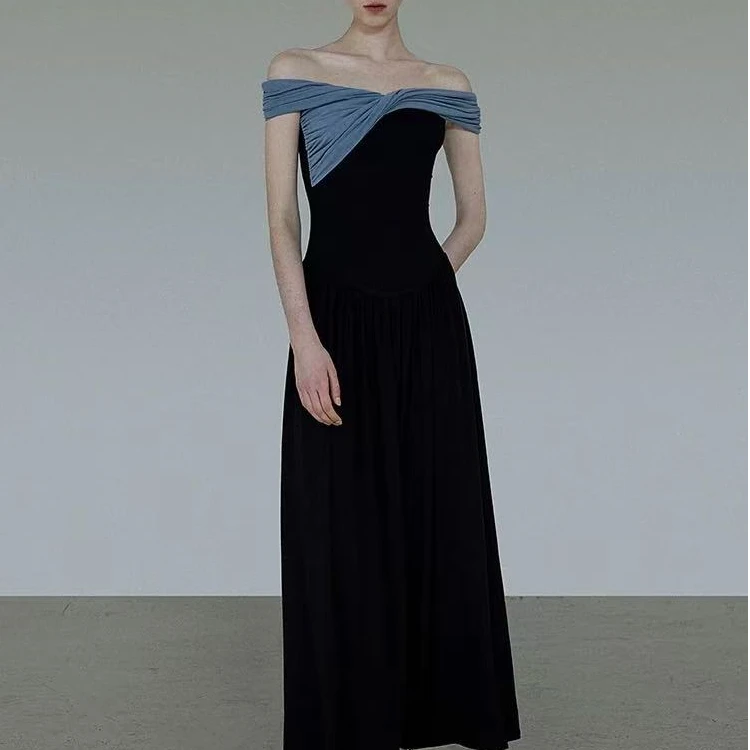 La Chapelle/拉夏贝尔小众设计感撞色显瘦高级收腰连衣裙3557C