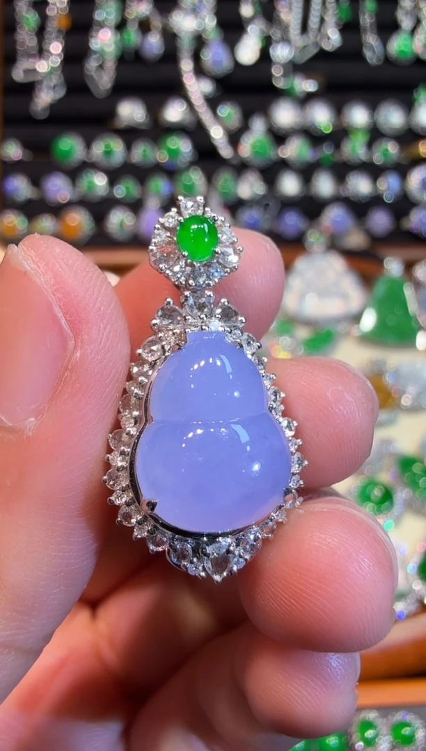 翡翠18K金镶嵌吊坠(赠链)高冰紫罗兰葫芦吊坠