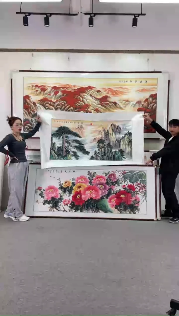 国画迎客松168国色天香208手绘国画