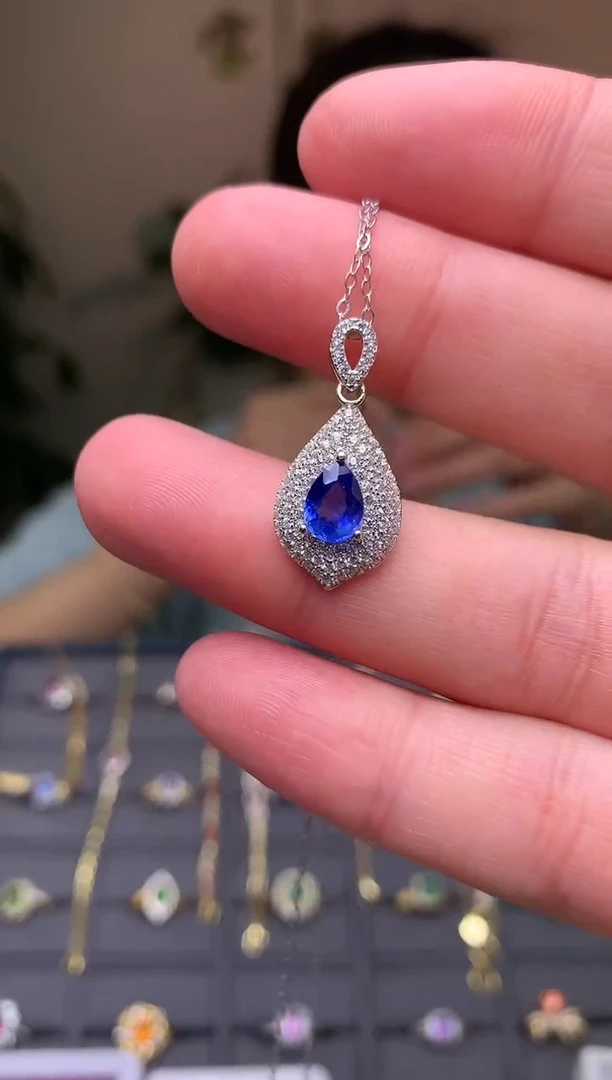 颈饰蓝宝石银S925镶嵌吊坠