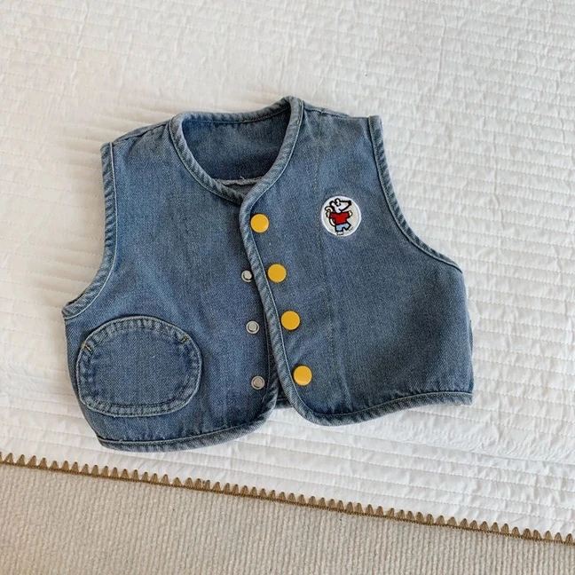 ins穿搭春秋款男童中性款牛仔马甲婴幼儿外穿洋气坎肩百搭外套潮