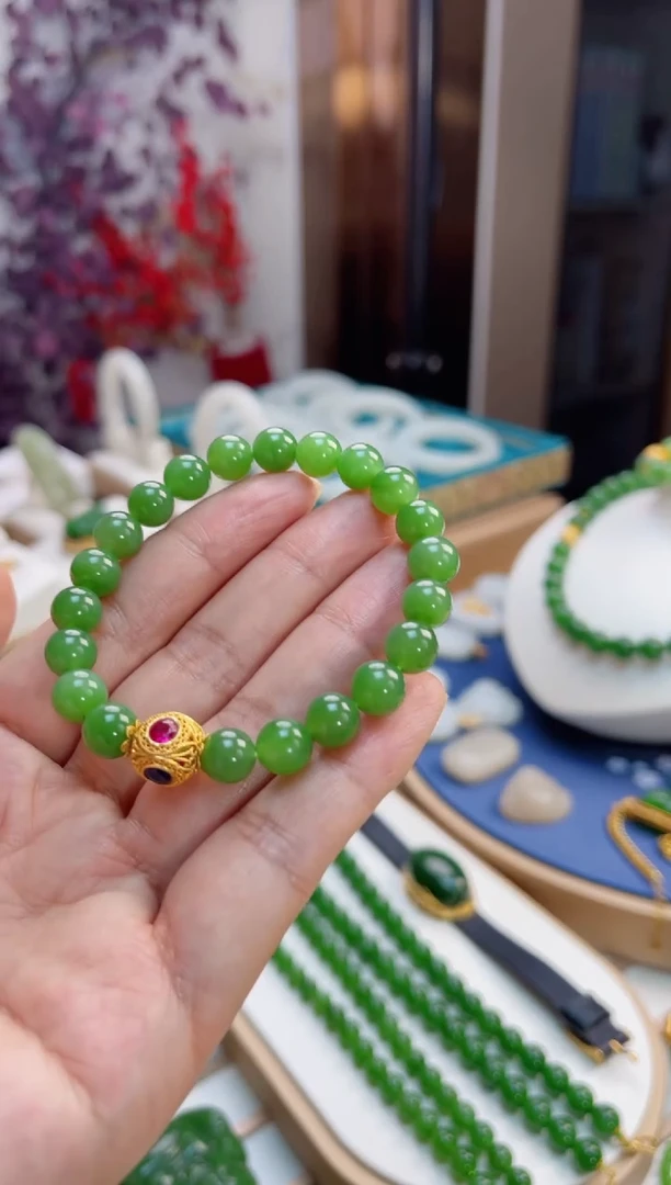 【闪购商品】和田玉手串18K金镶嵌8mm