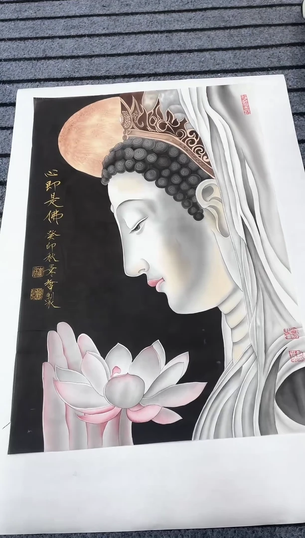 精品国画人物作品绢布