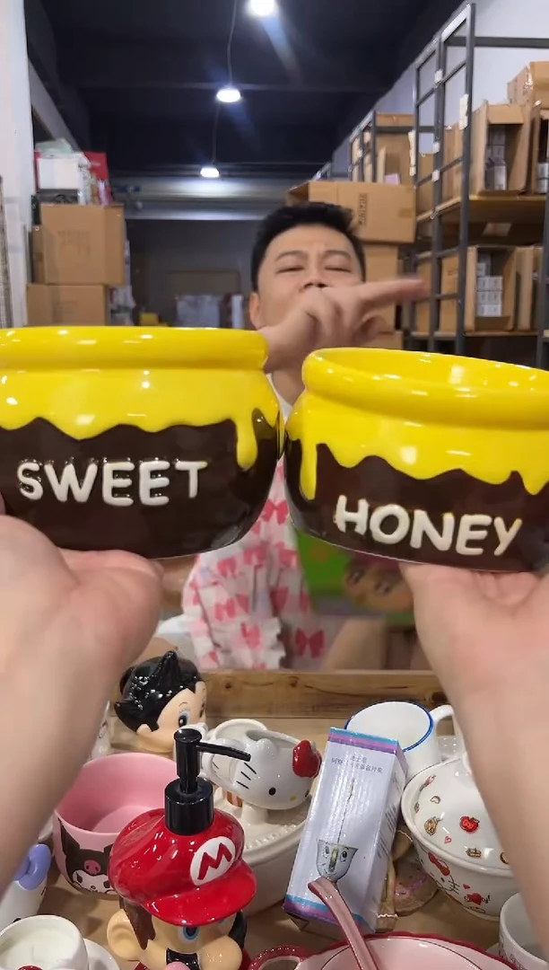 瓷片棕色蜂蜜狗粮碗2件套
