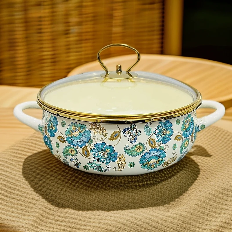 新疆包邮【22CM 杏花拉面盆】带盖子带手把圆形家用好看高档多功能