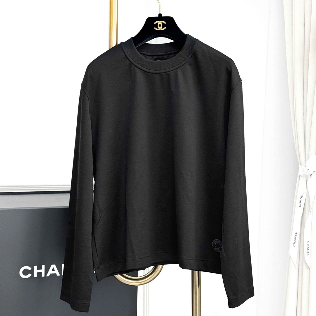 99新 Hermes/爱马仕 38码黑色字母logo垂感上衣