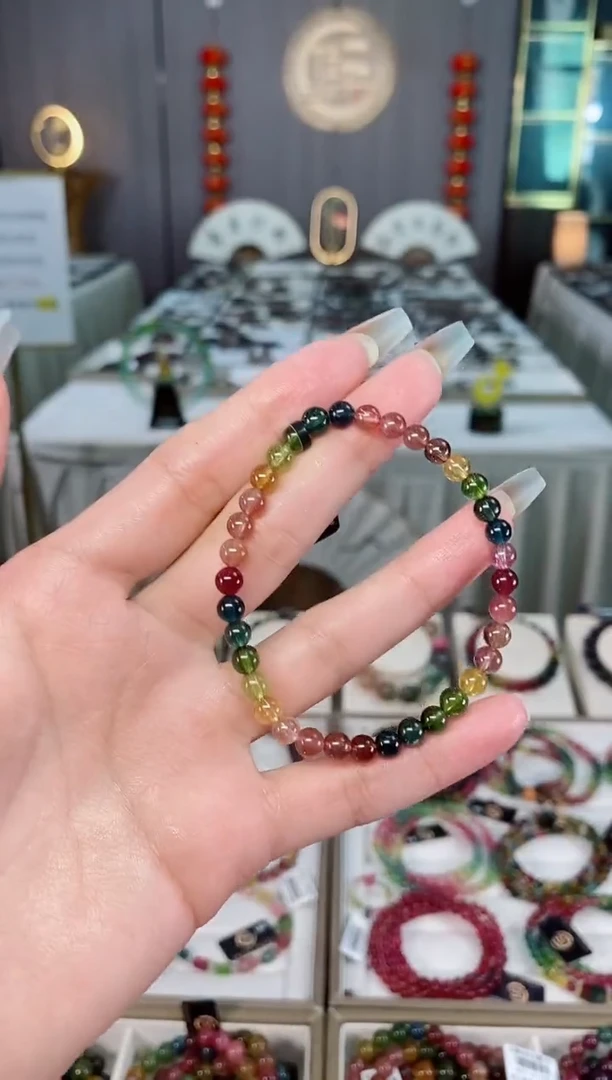 未镶嵌老矿碧玺彩虹透体单圈手串5mm+碧玺（多样性发一条）mz