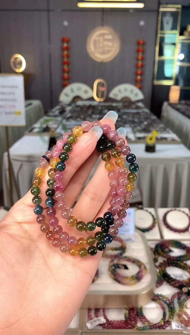 未镶嵌老矿碧玺色标彩虹三圈手串6mm+碧玺多样性发一条mz