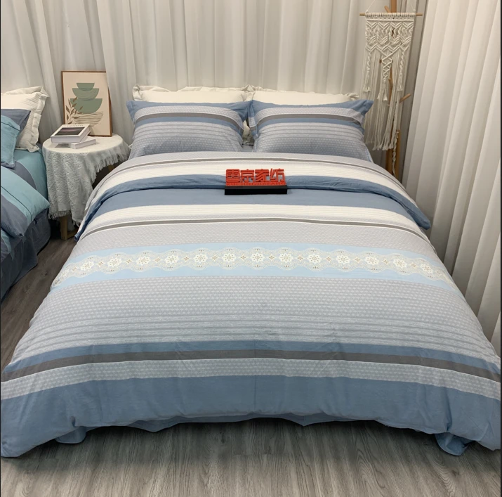 雪京  现货 秋冬加厚纯棉全棉四件套 简约全棉床上用品四件套