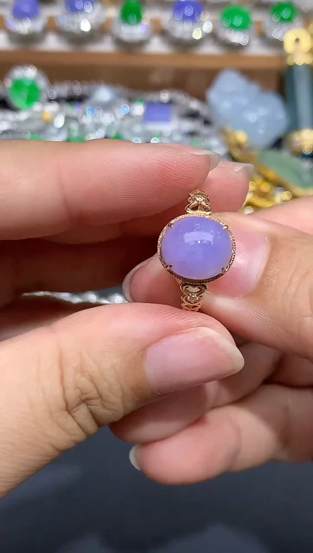 翡翠戒指18K金镶嵌369-春日珠宝