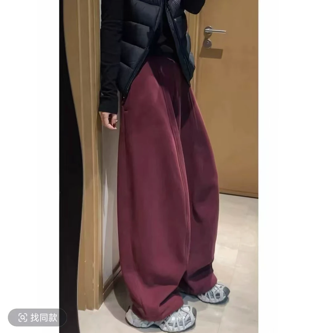 2025欧货新款加厚松紧腰宽松女冬季无廓形弯刀阔腿气球裤女