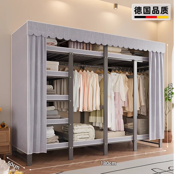 衣柜家用卧室免安装折叠金属布衣柜出租房用大容量收纳柜钢制衣橱