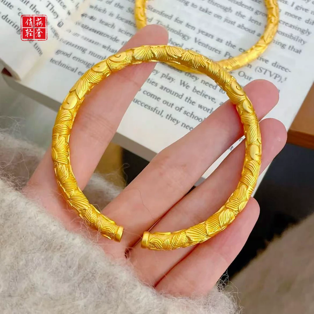 铜合金手镯 I高定I 錾圆牡丹花手镯花开富贵浮雕花纹开口复古潮流