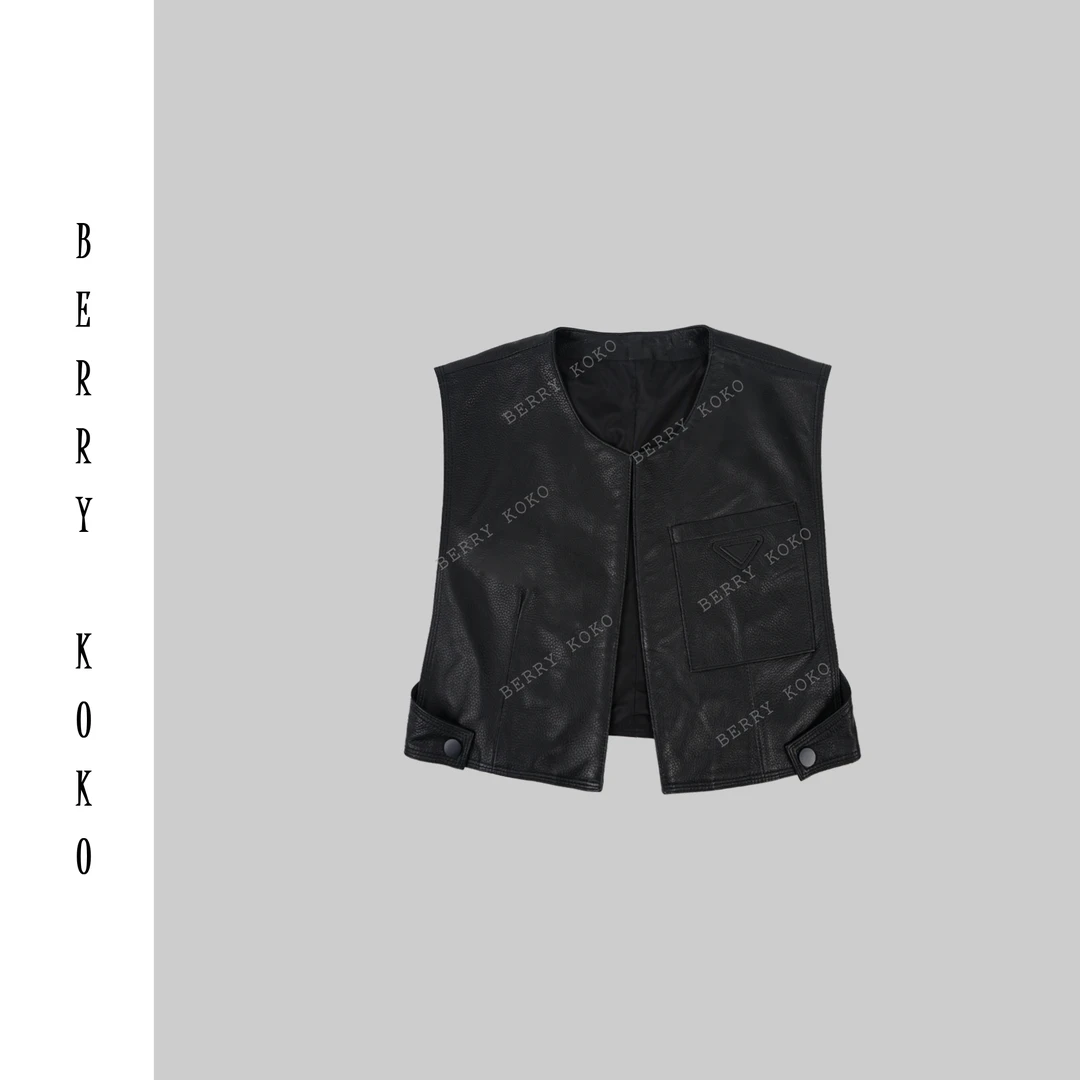 【MISSKO】 复古绵羊皮起泡工艺显瘦百搭工装马甲时尚潮流秋季J17