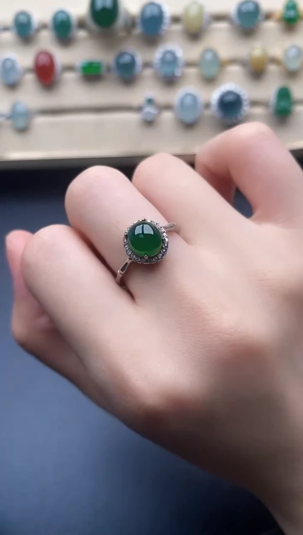 翡翠戒指银S925镶嵌一物一证一礼盒