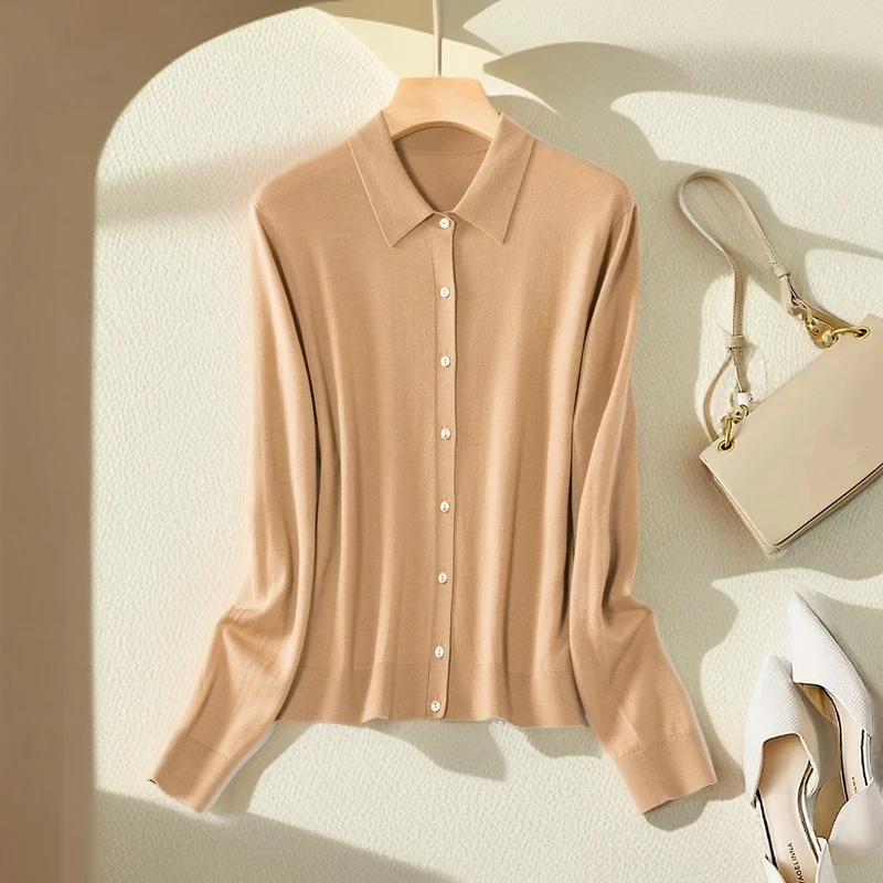 【精纺衬衣】兰朵秋冬女士长袖衬衫 全毛针织翻领长袖打底气质