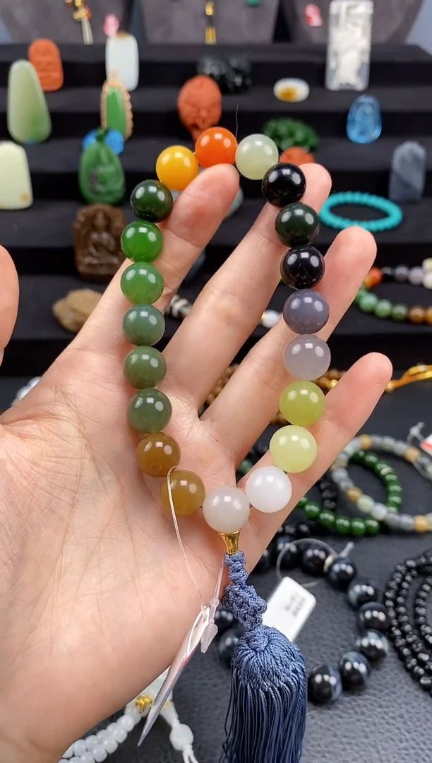 手串未镶嵌和田玉石**豆12mm多宝圆珠手持