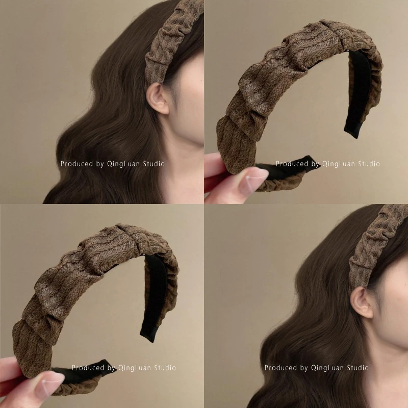 咖啡旅人~复古高级感发箍女2025新款百搭气质条纹褶皱头箍盘发