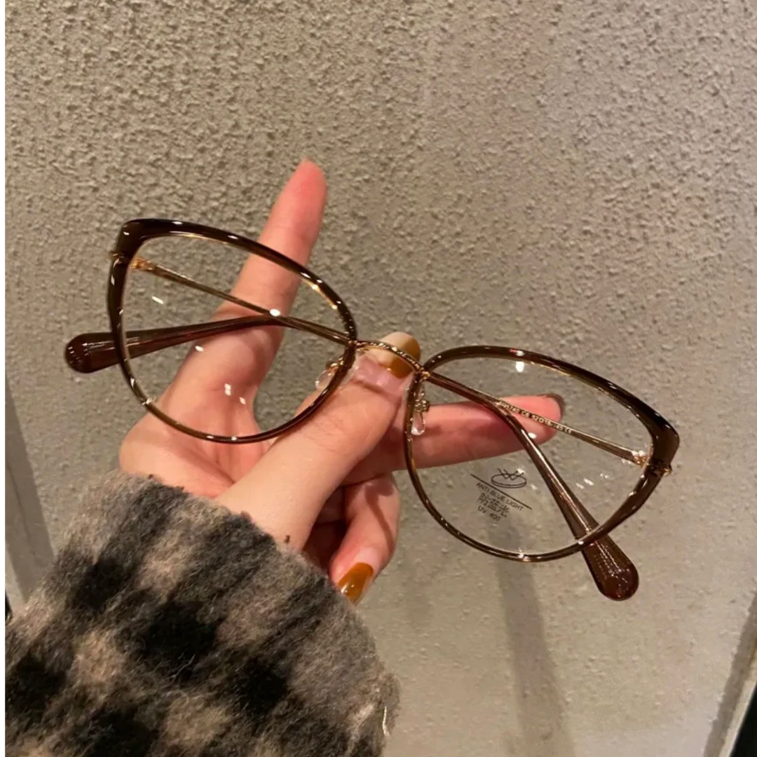 超轻冷茶色猫眼眼镜近视女度数可配防蓝光平光素颜神器眼睛镜框架
