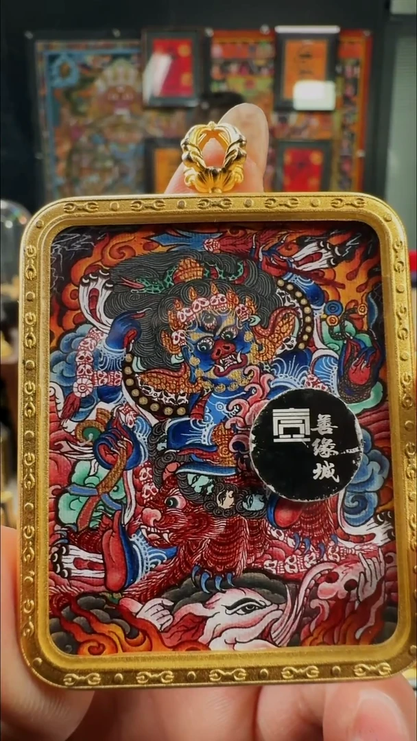 吊坠壹善缘城手绘唐卡大黑天