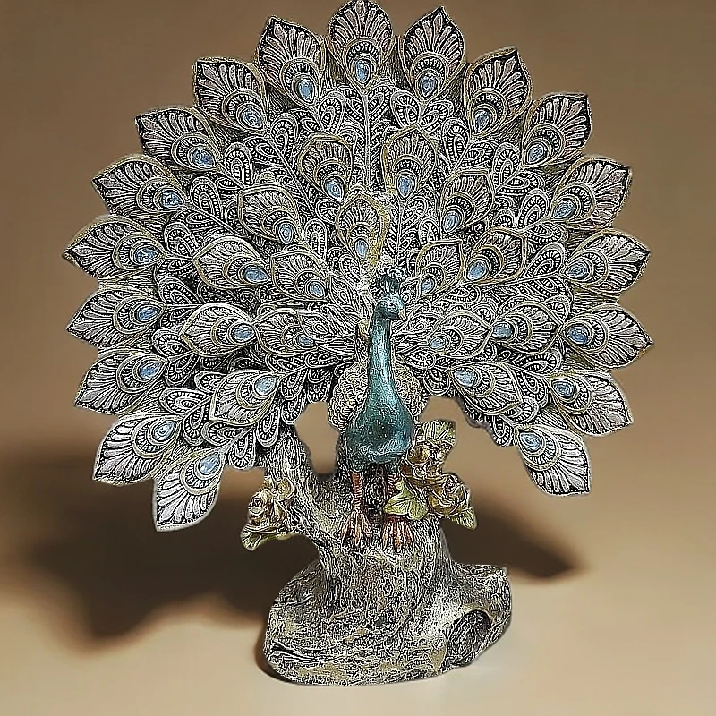 网红创意孔雀开屏摆件客厅玄关书房装饰品现代别墅庭院家居摆件