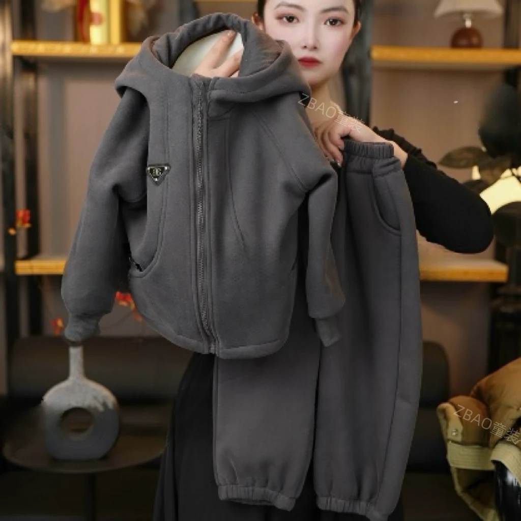 【现货48H】春季时尚韩版薄绒休闲宽松不规则儿童连帽休闲套装