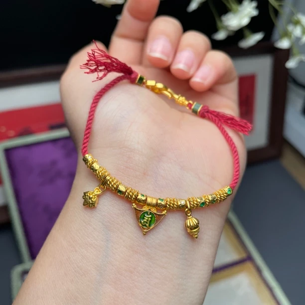 禾乐足金烧蓝手绳普贤种子字设计款 G0