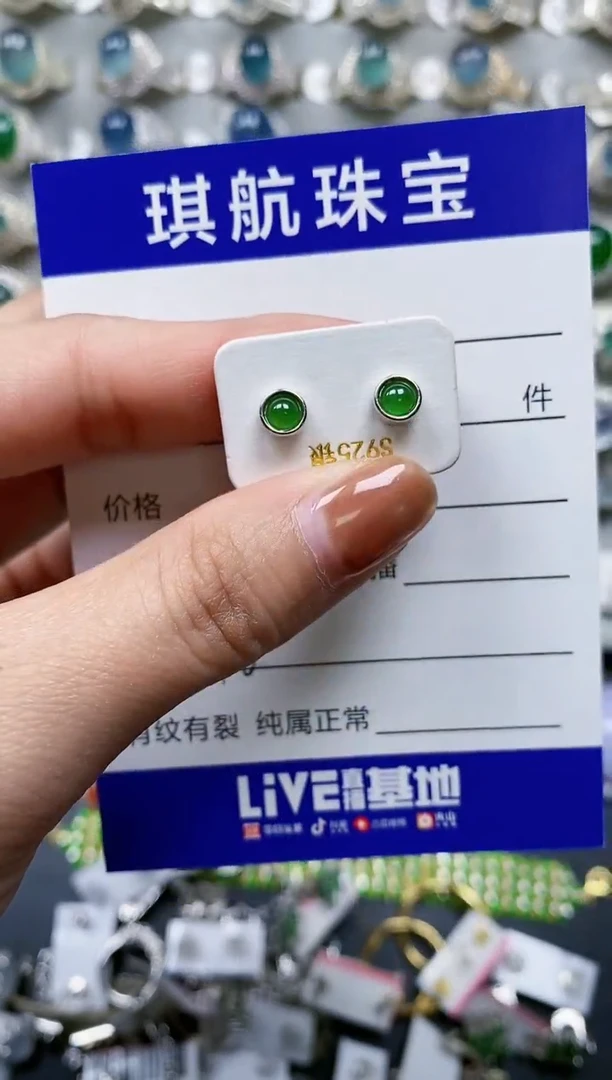 【闪购商品】翡翠耳饰银S925镶嵌0176
