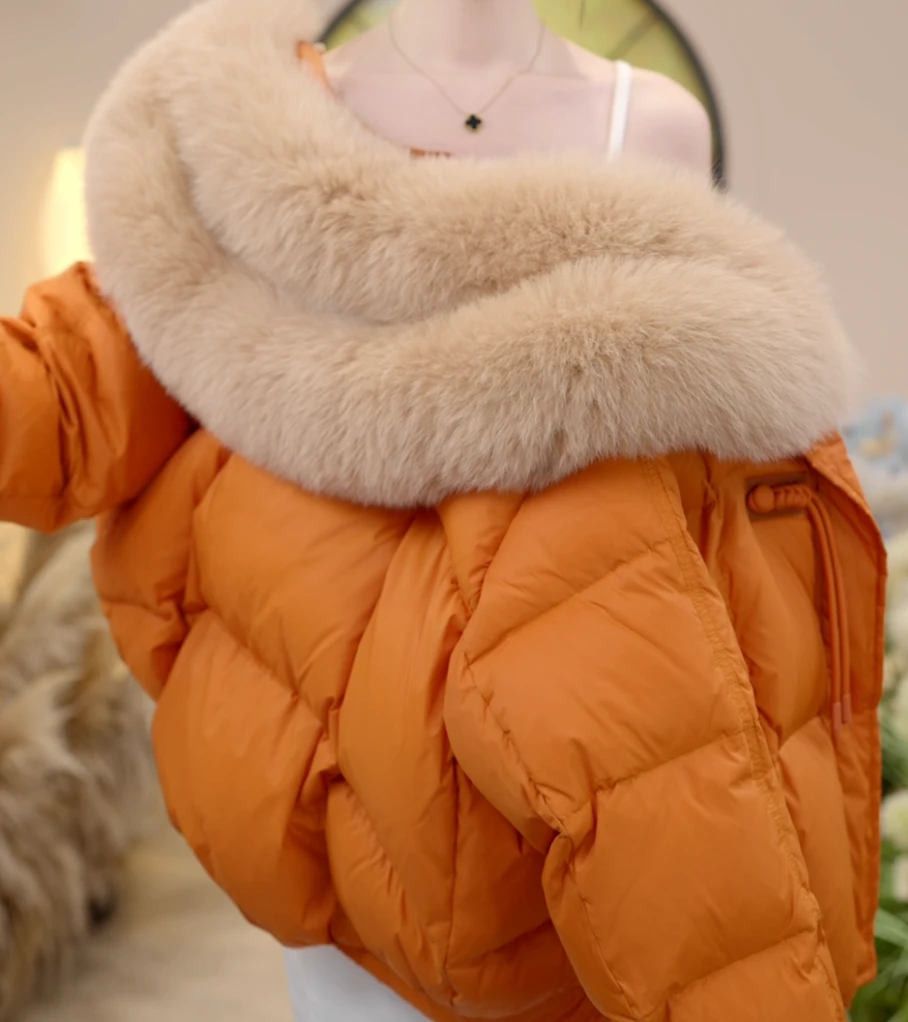 【AX】橙色双层 可拆卸洋气时尚百搭保暖纯色冬季大毛领保暖