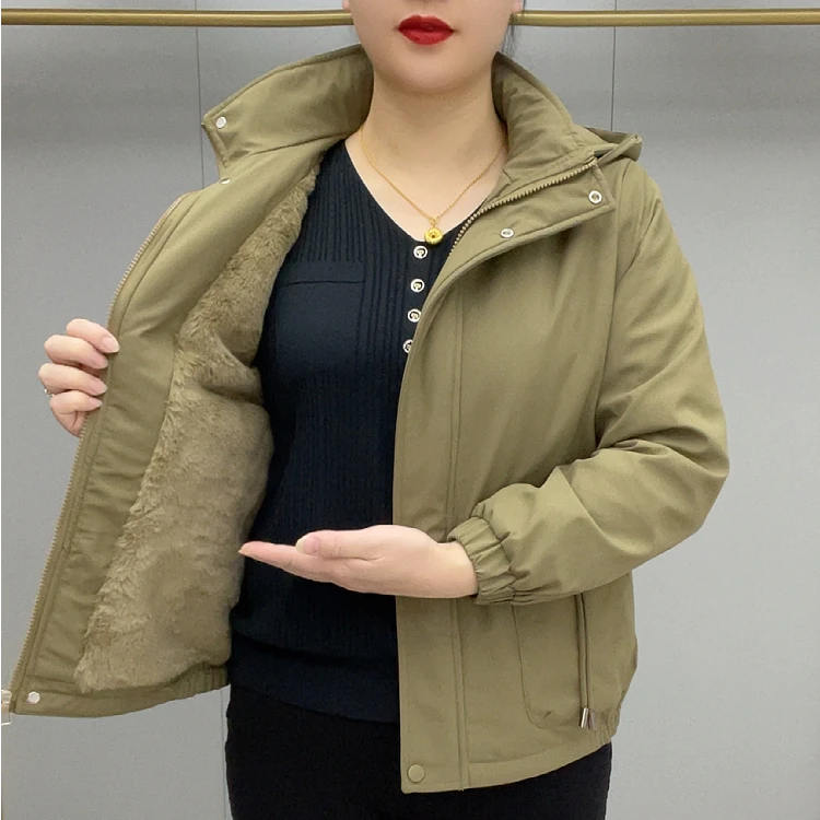 短款加厚帽子可拆卸夹克棉服保暖风衣中老年女装常规款厚款5803