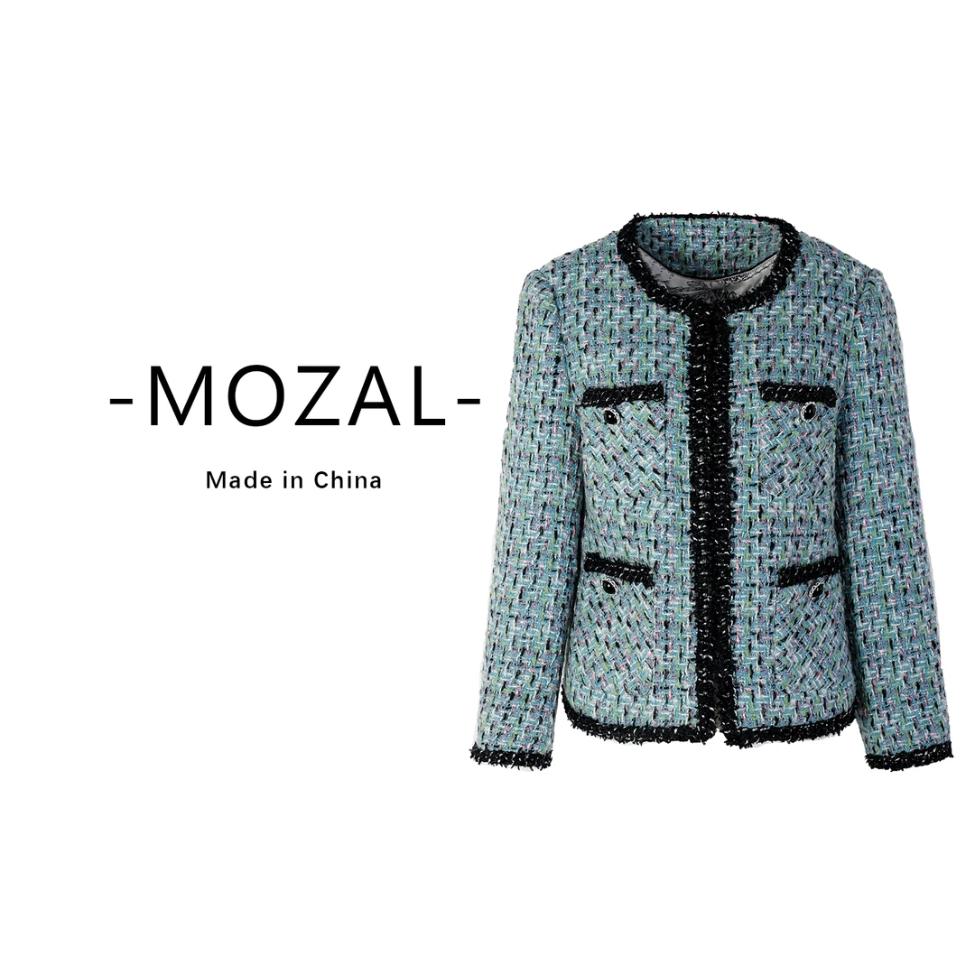 品牌新款圆领羊毛单排扣粗花呢小香风外套339141