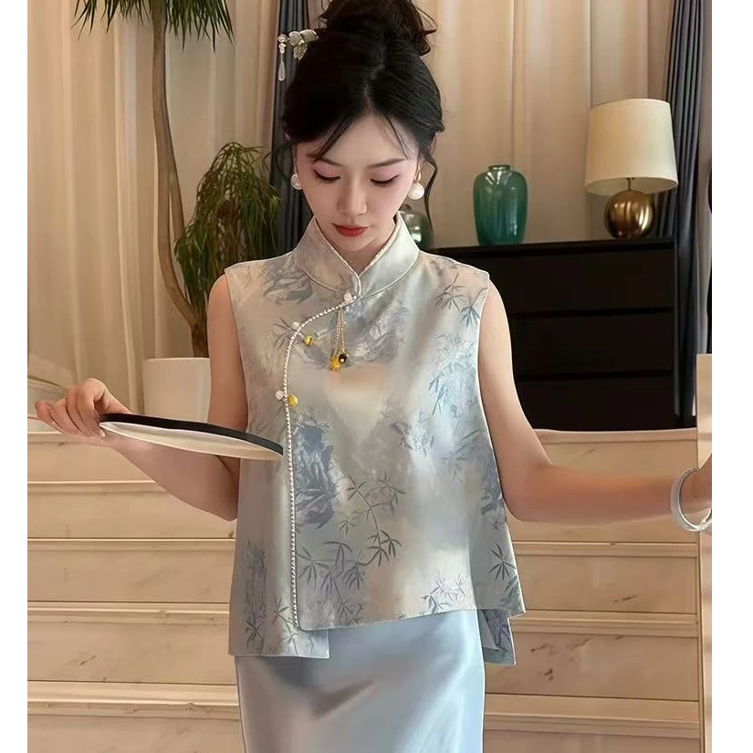 2025夏季新款款时尚高级感网红气质人丝提花洋气显瘦复古钉珠马甲