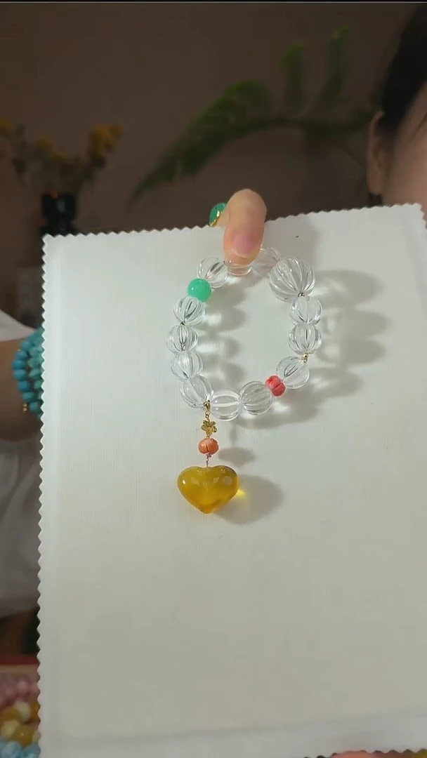 水晶手串18K金镶嵌天然白水晶南瓜珠手串