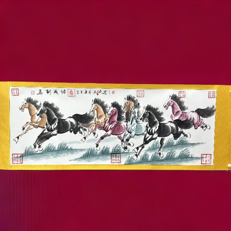 刘民栋-《马到成功》 精品国画-200X70cm