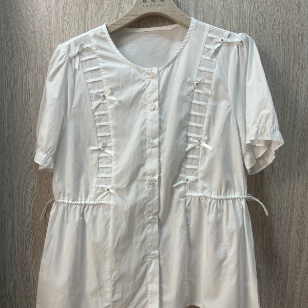 子汇夏装新款1290时尚洋气款腰收绳身蝴蝶结宽松百搭衬衫