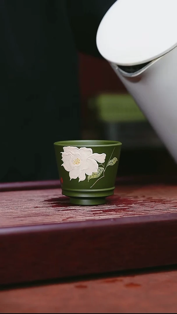 紫砂公道杯宜兴原矿紫砂  栀子花