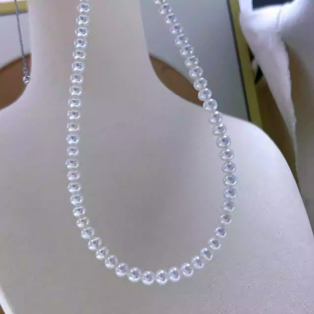 4 - 5mm淡水正圆极光无暇珍珠项链银扣白色时尚百搭经典