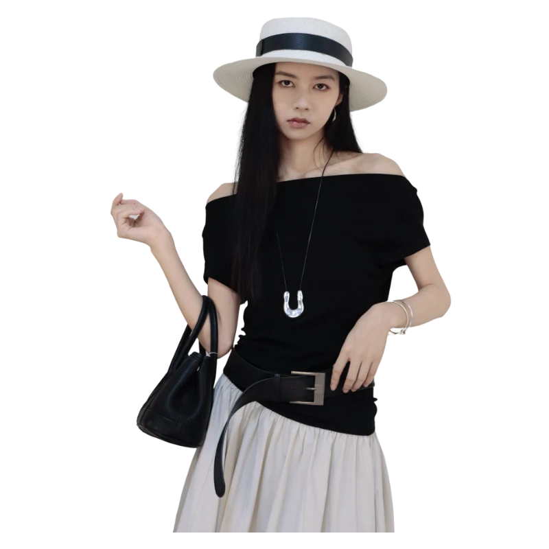 25年夏季新品LIUKE留刻斜肩拼接长款连衣裙41250524604（无腰带）