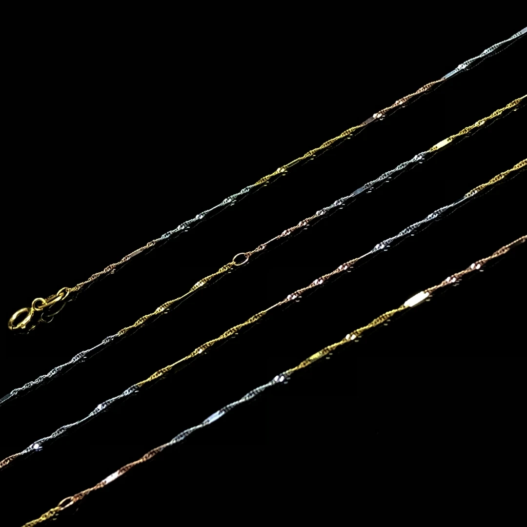 【轻奢】18k金 水波纹彩金三色小众轻奢气质K金素链项链 可调节