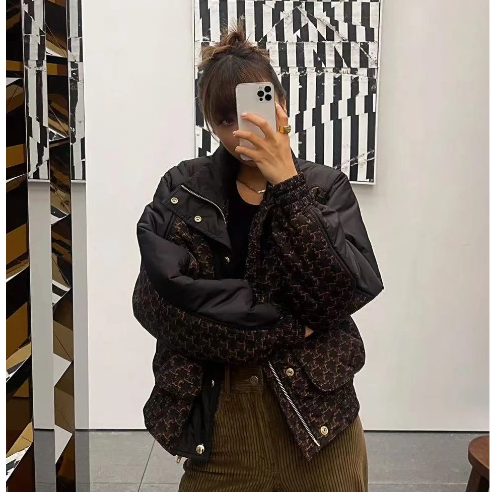 99新 Celine/思琳 Celine赛琳凯旋门满印老花棉服 38码