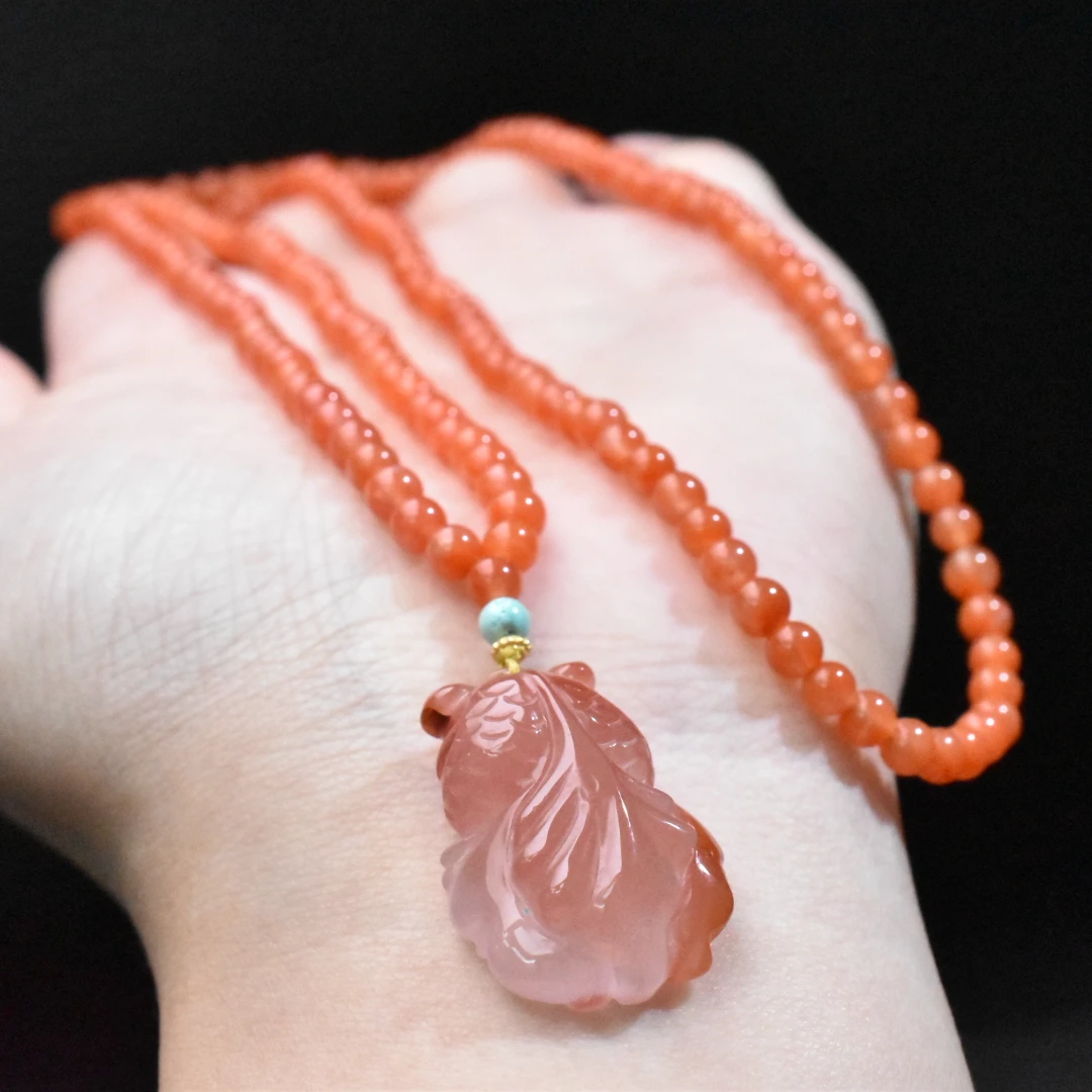 【一九珠宝】S925银南红冰飘金鱼套链-卡4mm-多样性发一件 YJ9621