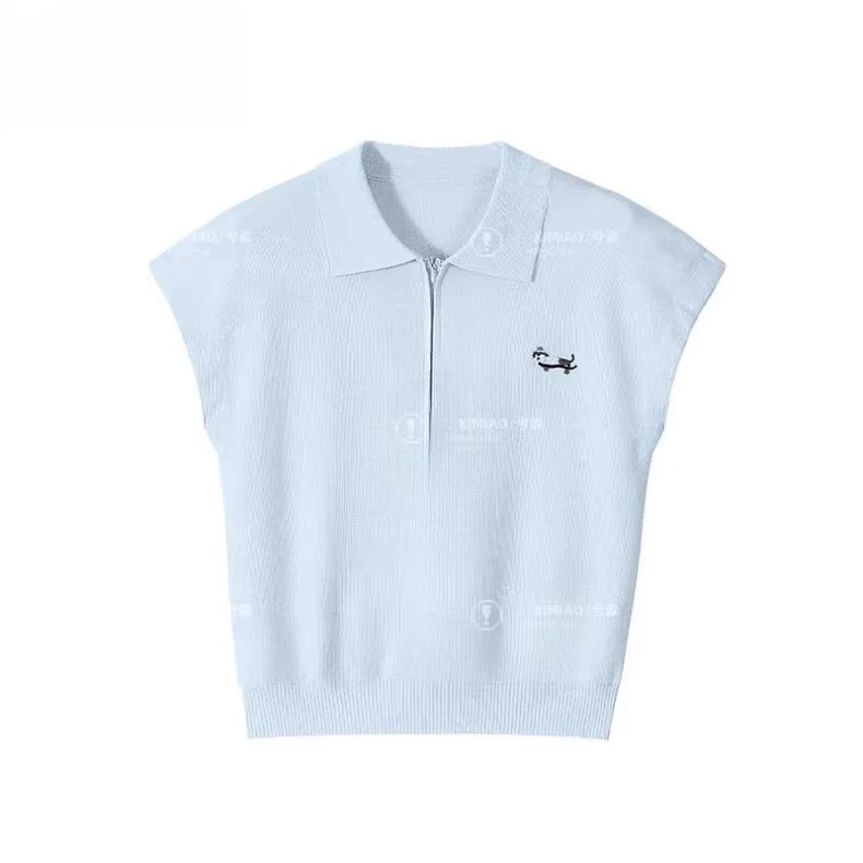 韩系洋气翻领针织短袖针织t恤女夏季时尚半拉链polo衫宽松上衣