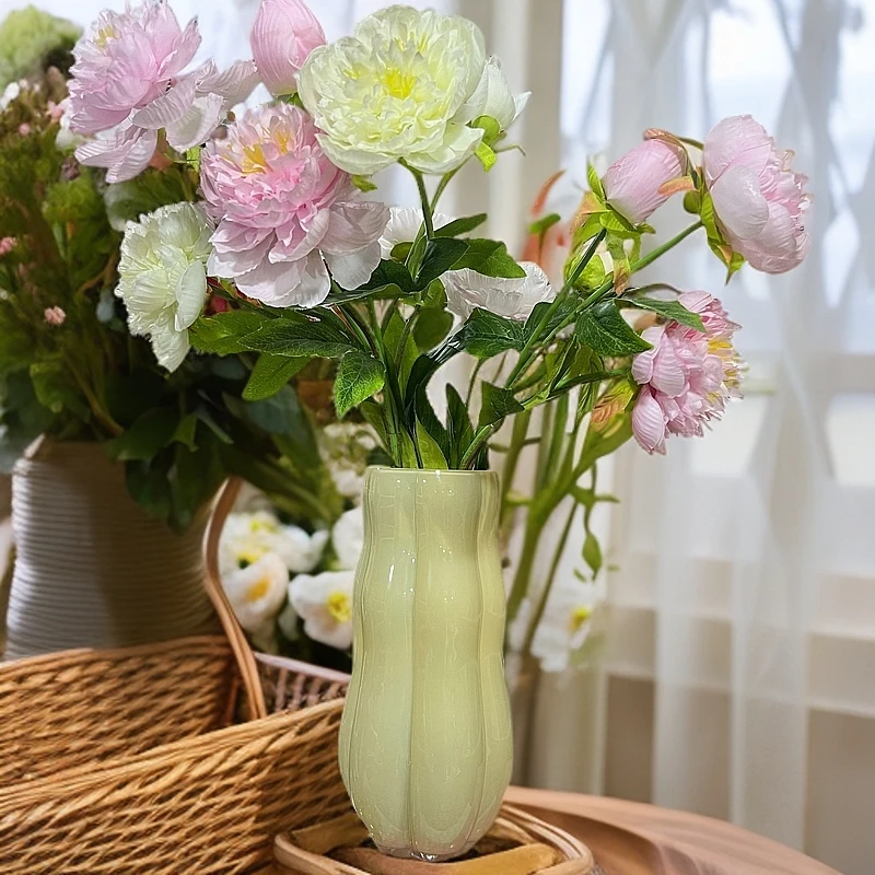 中古花瓶轻奢高级感玻璃花瓶摆件客厅插花水养复古芍药插花生花瓶