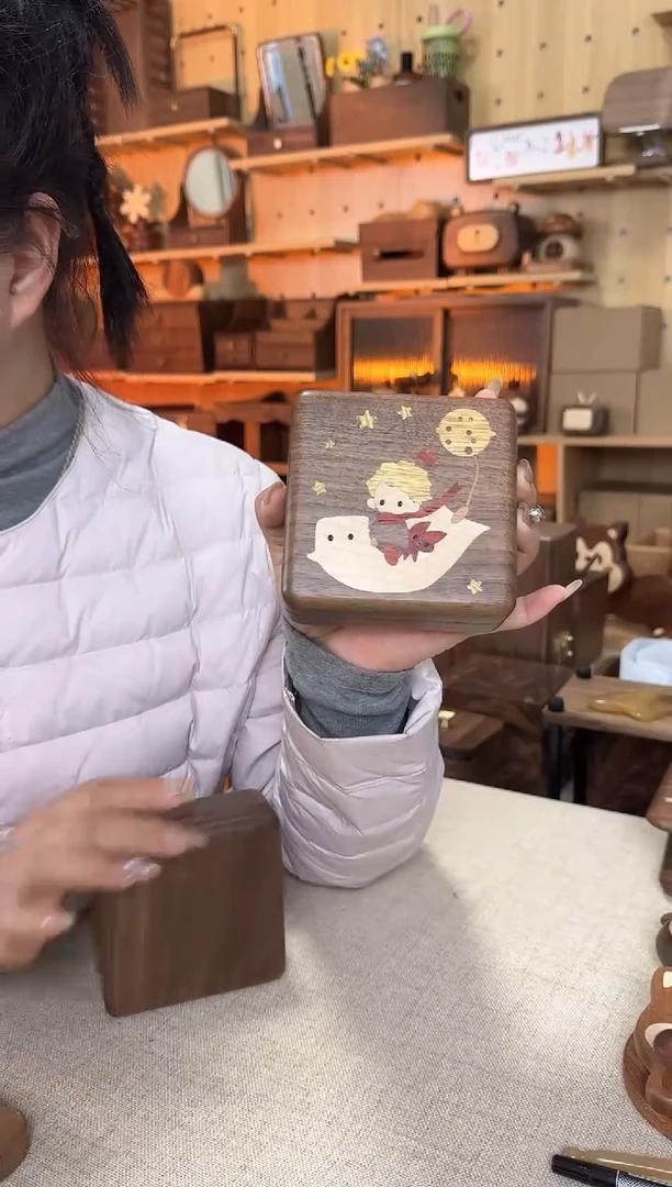 木北美黑胡桃单层小王子镶嵌首饰盒