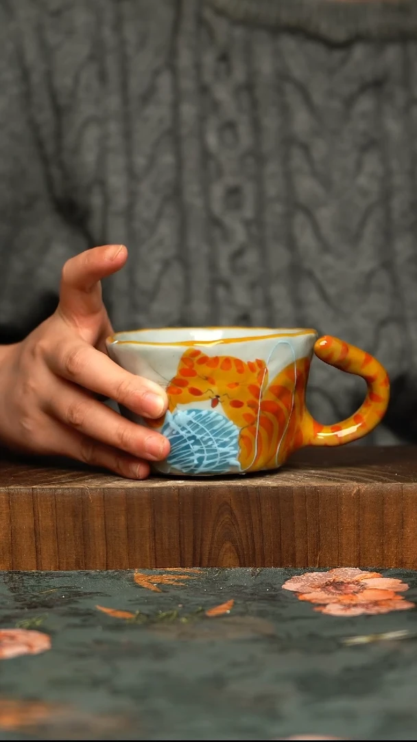 杯釉下彩手工手绘同款陶器