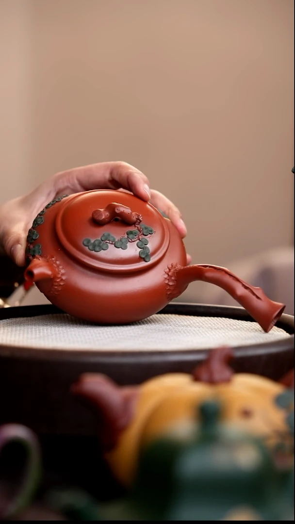 茶壶紫砂小*女朱泥仿古侧把堆松