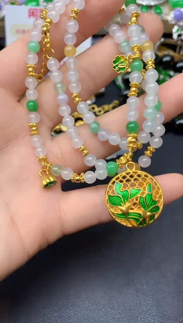 颈饰足金镶嵌翡翠269-翡翠雪姐天天见