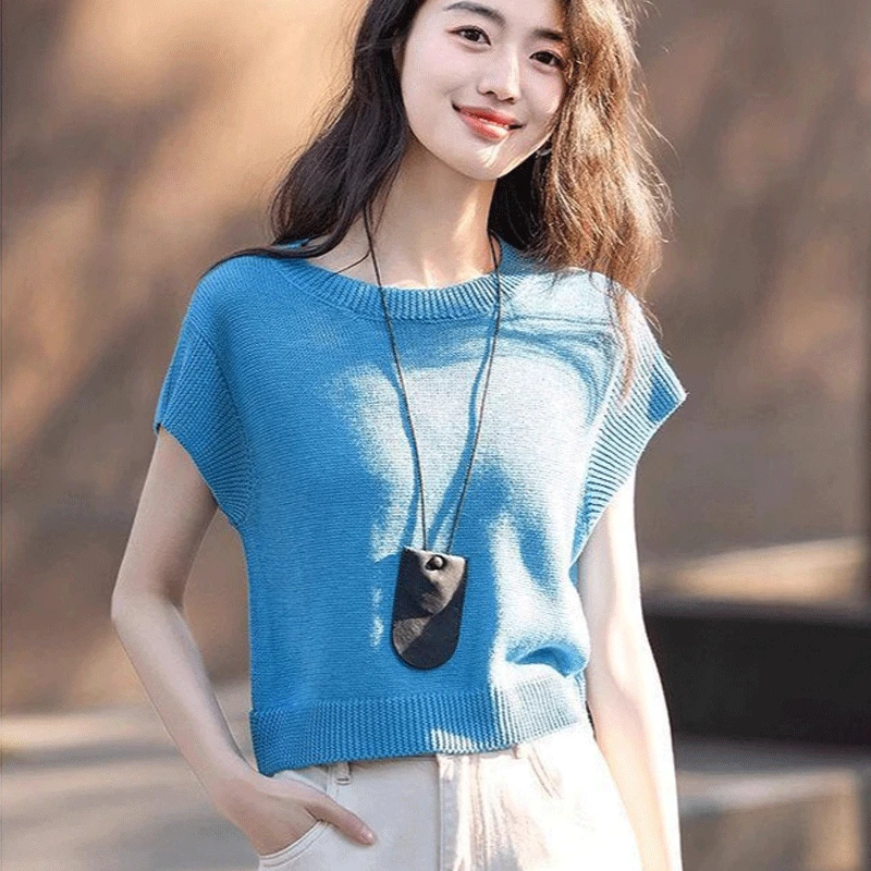 哥弟阿玛施正品2025时尚外穿宽松T恤夏季女短款百搭短袖圆领针织