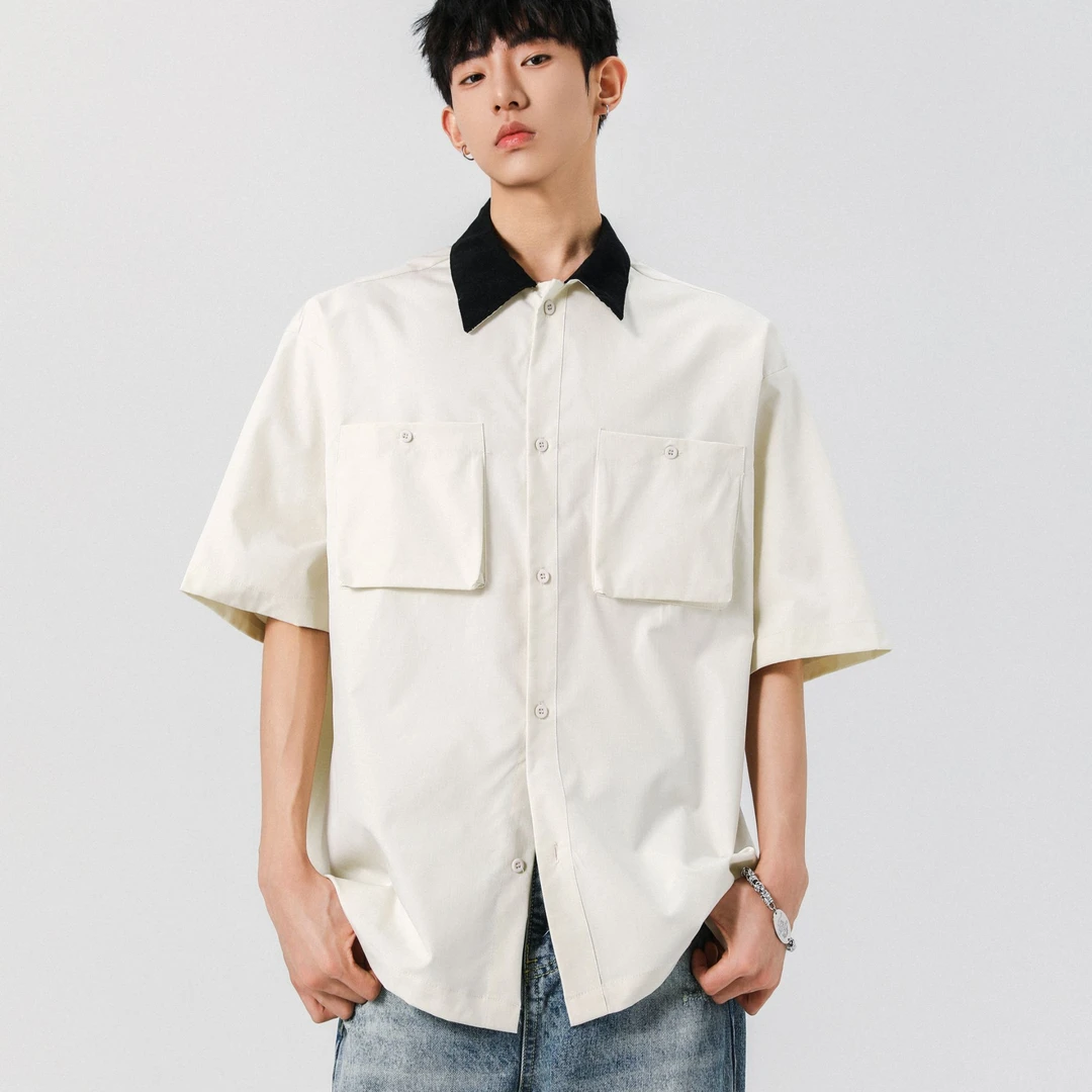 匡虎2025夏季工装短袖衬衫男生潮流百搭宽松T恤百搭休闲薄款衬衣