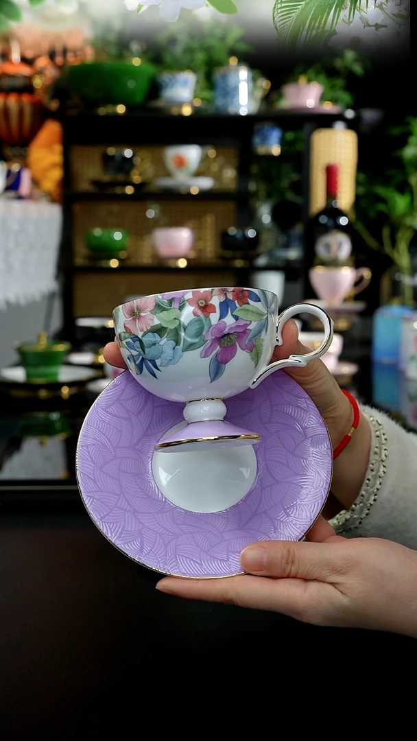 茶咖杯碟------花扬紫色
